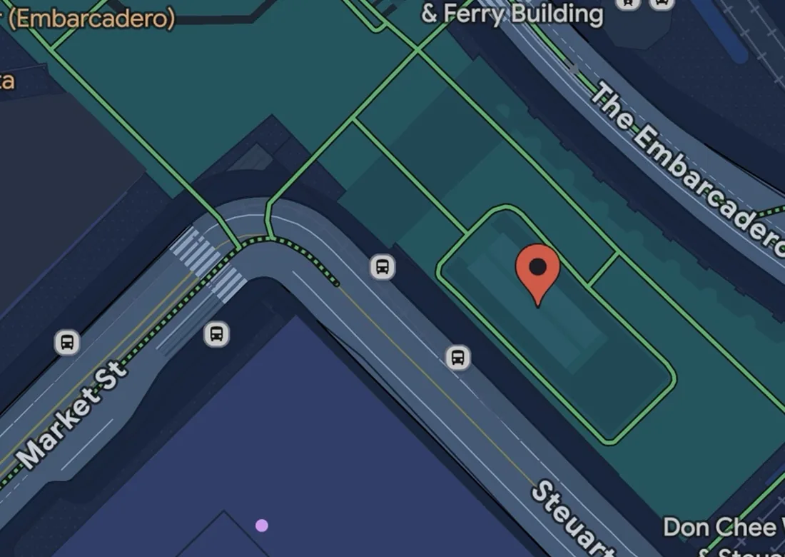 Map showing the bocce courts in Embarcadero Plaza